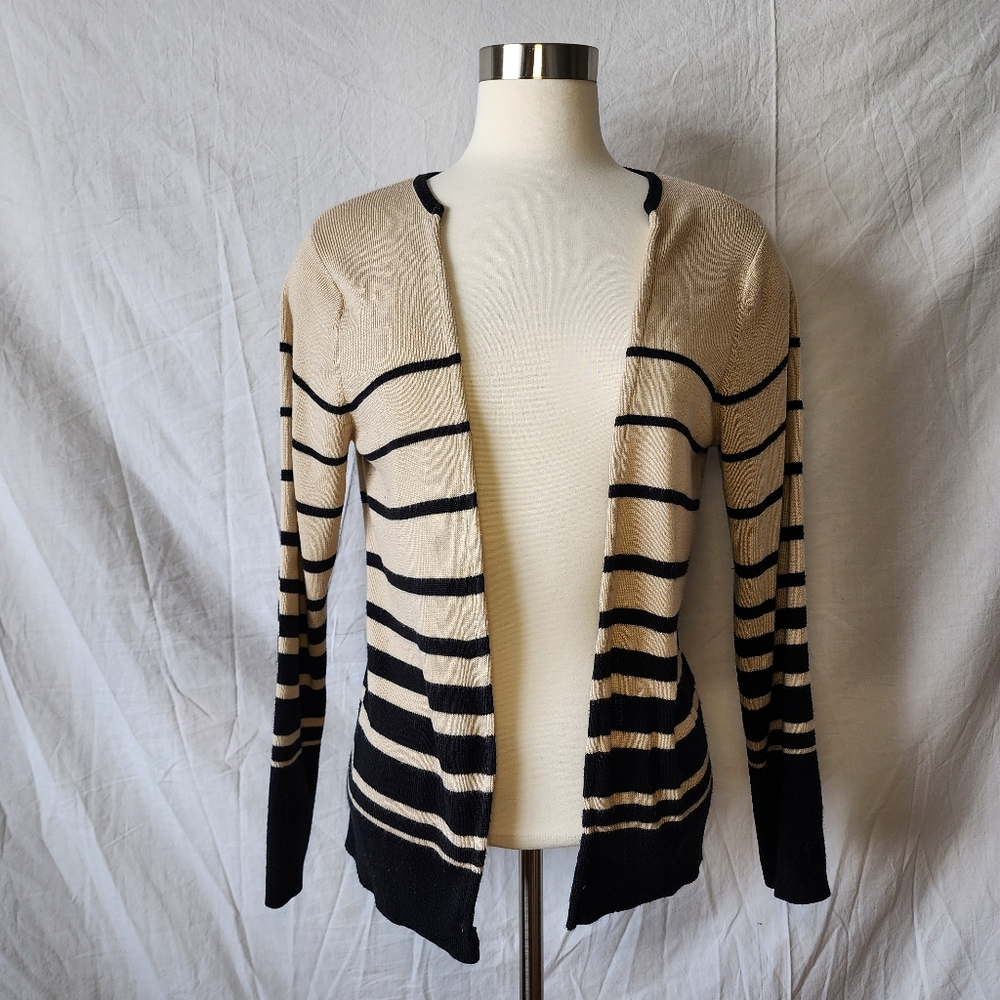 Vintage Tan & Black Open Front Striped Cardigan